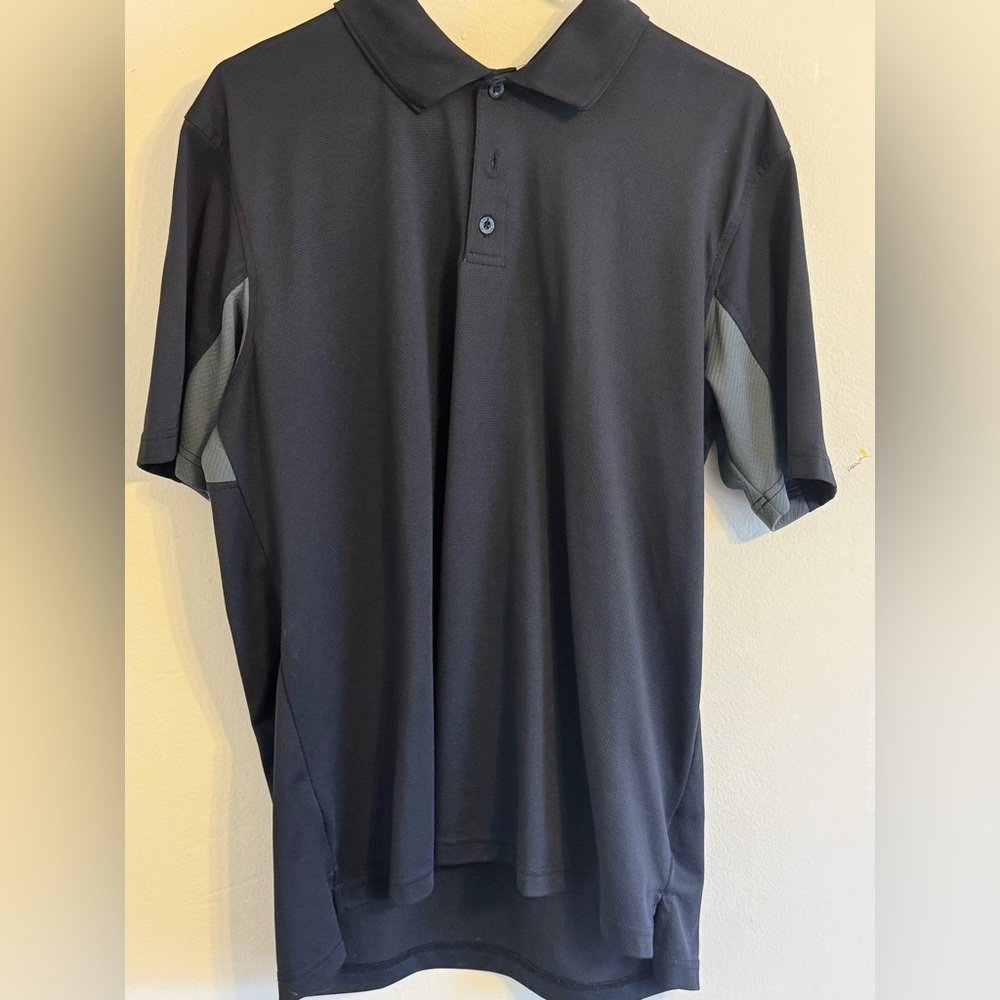 Magellan Outdoors Black Polo with Gray Side Panels